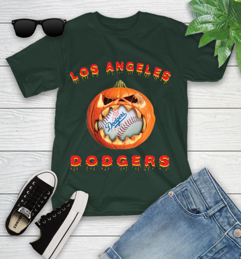 MLB Los Angeles Dodgers Halloween Pumpkin Baseball Sports Youth T-Shirt 5