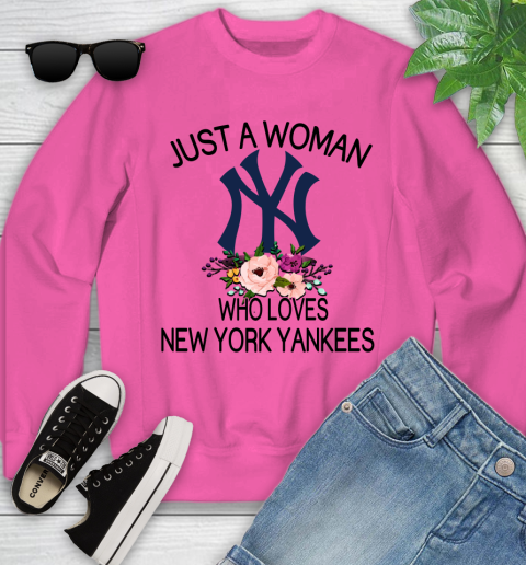 MLB Just A Woman Who Loves New York Yankees Baseball Sports Youth Sweatshirt 3