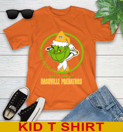 Nashville Predators NHL Christmas Grinch I Hate People But I Love My Favorite Hockey Team Youth T-Shirt 7