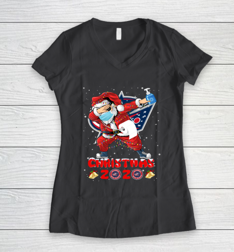 Columbus Blue Jackets Funny Santa Claus Dabbing Christmas 2020 NHL Women's V-Neck T-Shirt 6