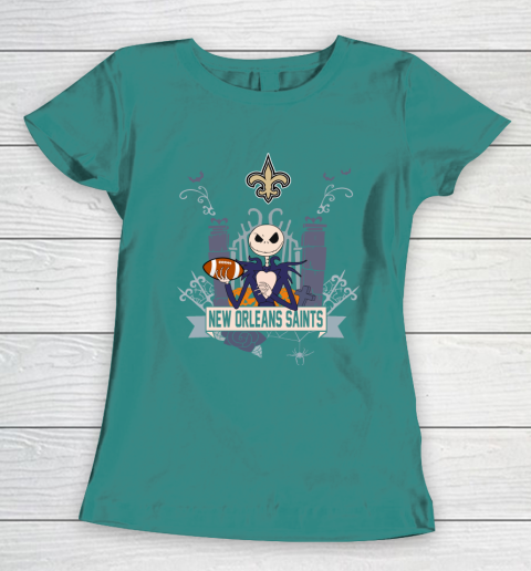 NFL New Orleans Saints Football Jack Skellington Halloween Women's T-Shirt 10