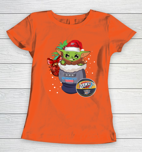 Oklahoma City Thunder Christmas Baby Yoda Star Wars Funny Happy NBA Women's T-Shirt 5