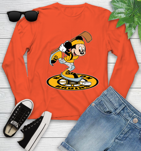 NHL Hockey Boston Bruins Cheerful Mickey Disney Shirt Youth Long Sleeve 4