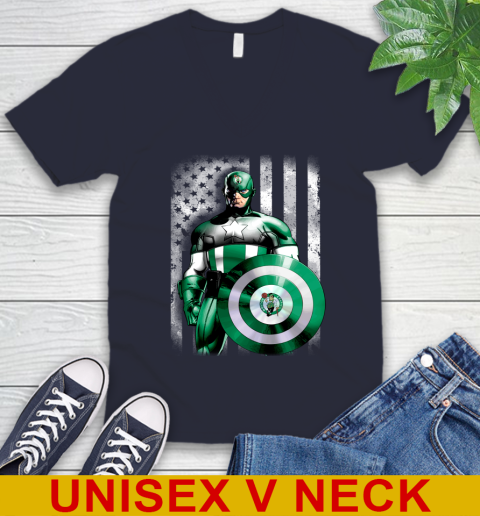 Boston Celtics NBA Basketball Captain America Marvel Avengers American Flag Shirt V-Neck T-Shirt 2
