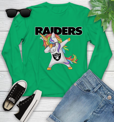 Oakland Raiders NFL Football Funny Unicorn Dabbing Sports Youth Long Sleeve 6