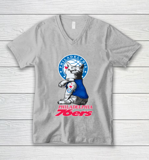 NBA Basketball My Cat Loves Philadelphia 76ers V-Neck T-Shirt 3