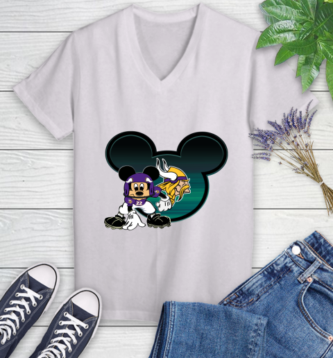 NFL Minnesota Vikings Mickey Mouse Disney Football T Shirt Women's V-Neck T-Shirt
