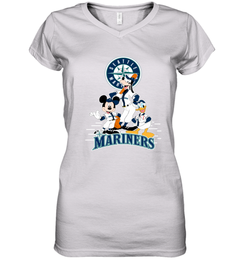 Seattle Mariners Mickey Donald And Goofy Baseball Women's V-Neck T-Shirt