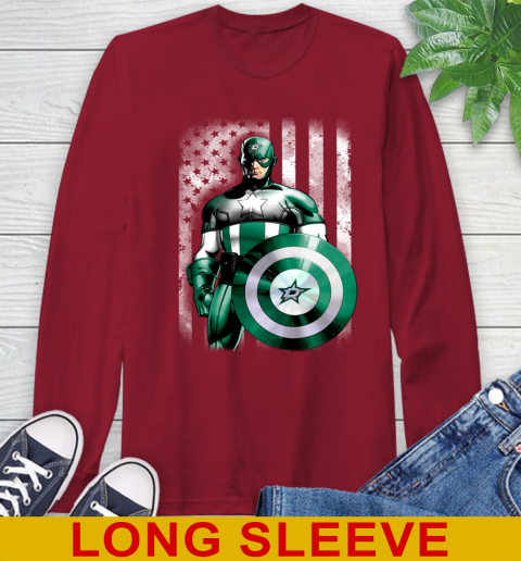 Dallas Stars NHL Hockey Captain America Marvel Avengers American Flag Shirt Long Sleeve T-Shirt 9