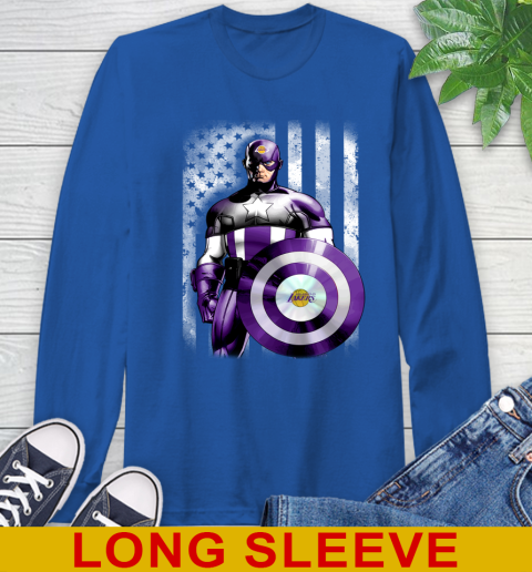 Los Angeles Lakers NBA Basketball Captain America Marvel Avengers American Flag Shirt Long Sleeve T-Shirt 11