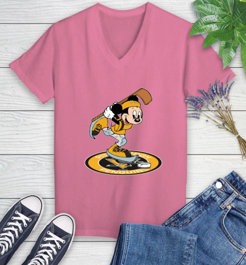 NHL Hockey Pittsburgh Penguins Cheerful Mickey Disney Shirt Women's V-Neck T-Shirt 11