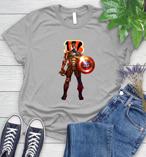 NFL Captain America Marvel Avengers Endgame Football Sports Cincinnati Bengals Women's T-Shirt 5