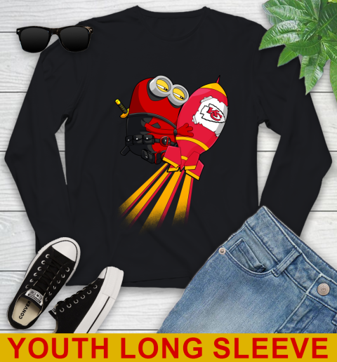 NFL Football Kansas City Chiefs Deadpool Minion Marvel Shirt Youth Long Sleeve