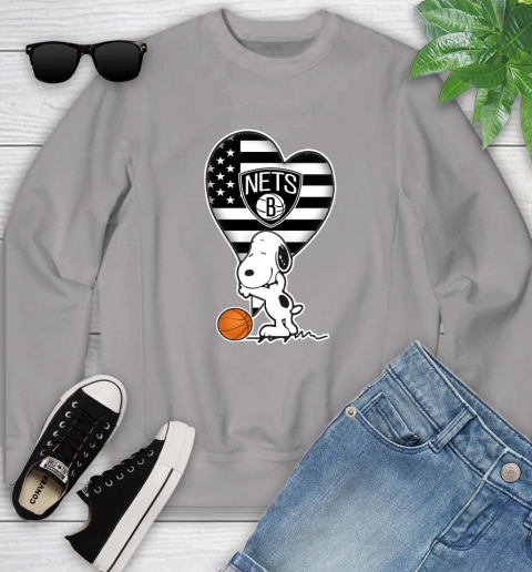 Brooklyn Nets NBA Basketball The Peanuts Movie Adorable Snoopy Youth Sweatshirt 4