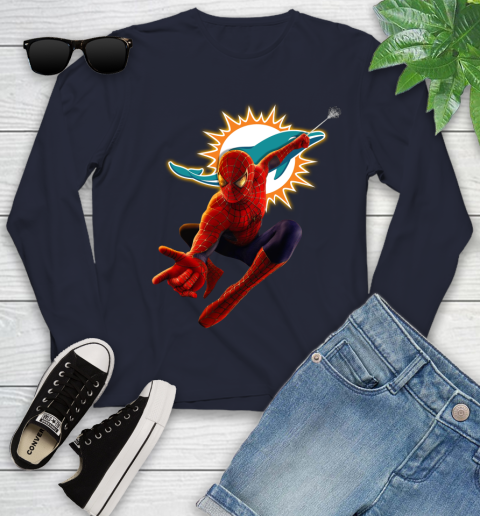 NFL Spider Man Avengers Endgame Football Miami Dolphins Youth Long Sleeve 3