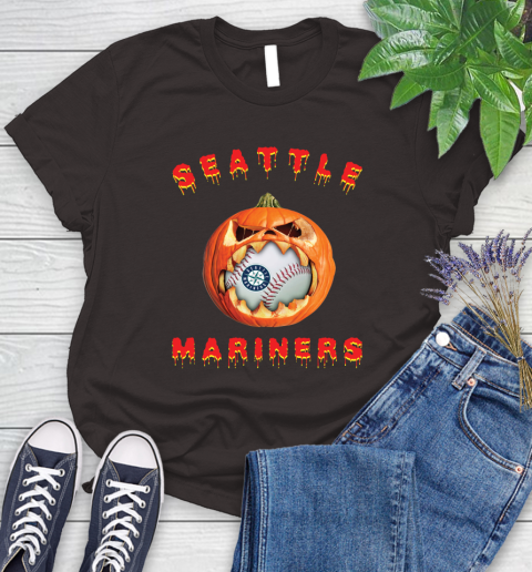MLB Seattle Mariners Halloween Pumpkin Baseball Sports Women's T-Shirt 9 MLB Seattle Mariners Halloween Pumpkin Baseball Sports Women's T-Shirt - Image 9