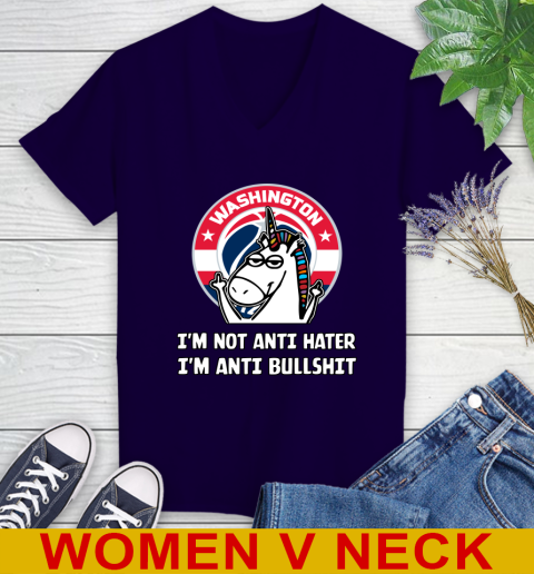 Washington Wizards NBA Basketball Unicorn I'm Not Anti Hater I'm Anti Bullshit Women's V-Neck T-Shirt 4