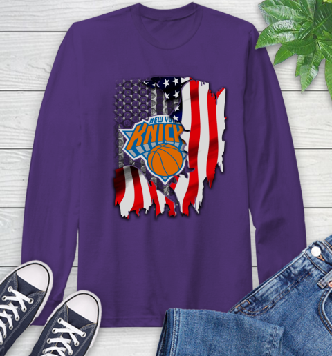 New York Knicks NBA Basketball American Flag Long Sleeve T-Shirt 5