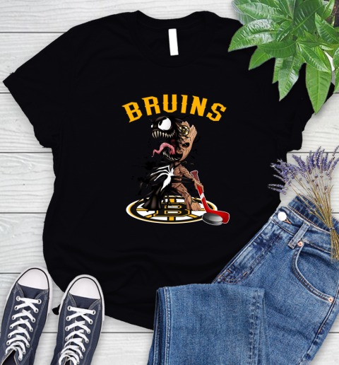 NHL Boston Bruins Hockey Venom Groot Guardians Of The Galaxy Women's T-Shirt 2