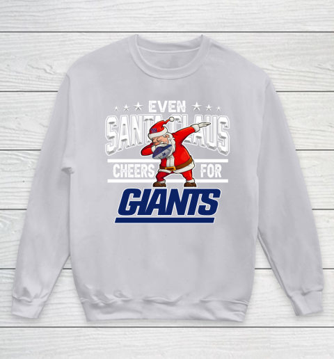 New York Giants Even Santa Claus Cheers For Christmas NFL Youth Sweatshirt 3