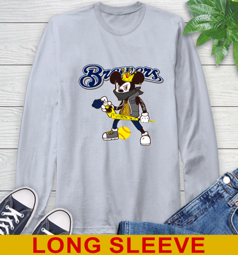 Milwaukee Brewers MLB Baseball Mickey Peace Sign Sports Long Sleeve T-Shirt - Image 7