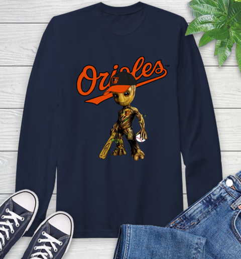 MLB Baltimore Orioles Groot Guardians Of The Galaxy Baseball Long Sleeve T-Shirt 4