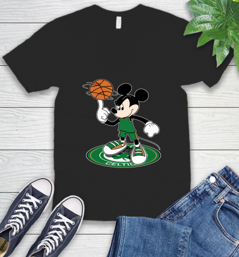 NBA Basketball Boston Celtics Cheerful Mickey Disney Shirt V-Neck T-Shirt