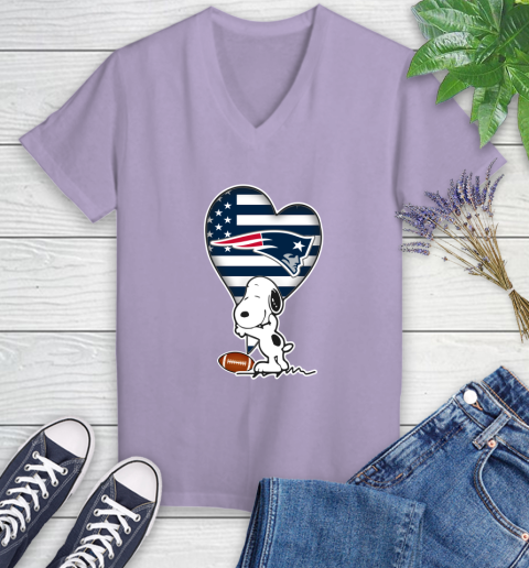 New England Patriots NFL Football The Peanuts Movie Adorable Snoopy Women's V-Neck T-Shirt 14
