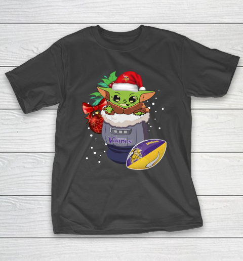 Minnesota Vikings Christmas Baby Yoda Star Wars Funny Happy NFL T-Shirt 2
