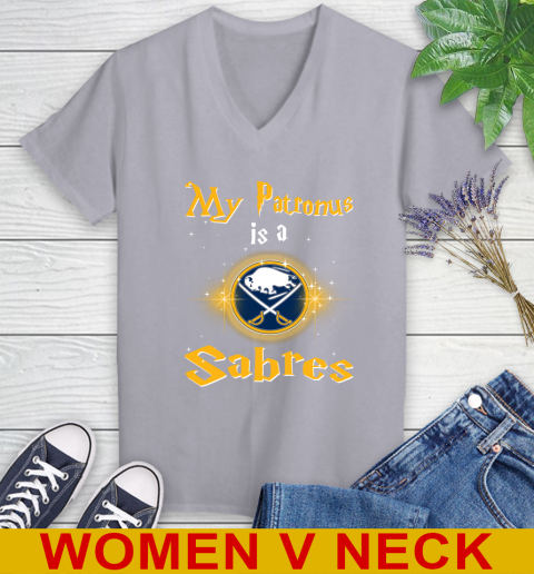 NHL Hockey Harry Potter My Patronus Is A Buffalo Sabres Women's V-Neck T-Shirt 4
