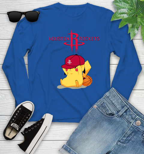 NBA Pikachu Basketball Sports Houston Rockets Youth Long Sleeve 9