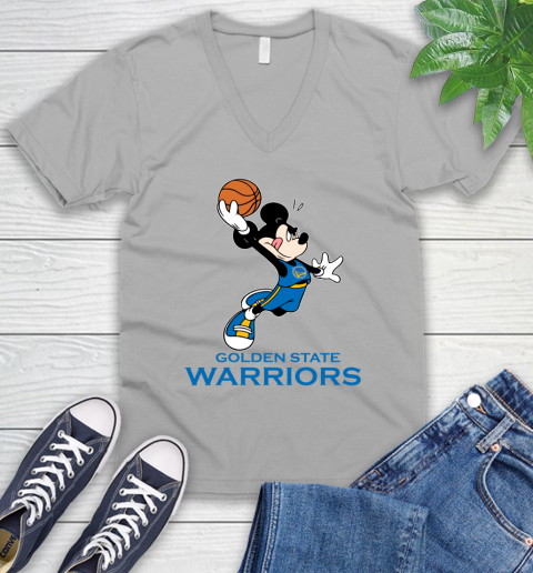 NBA Basketball Golden State Warriors Cheerful Mickey Mouse Shirt V-Neck T-Shirt 4