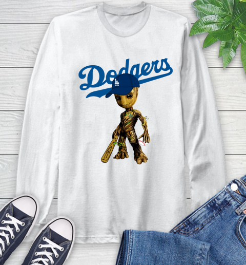 MLB Los Angeles Dodgers Groot Guardians Of The Galaxy Baseball Long Sleeve T-Shirt