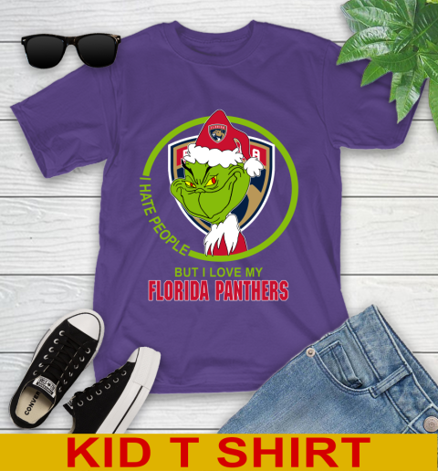 Florida Panthers NHL Christmas Grinch I Hate People But I Love My Favorite Hockey Team Youth T-Shirt 4