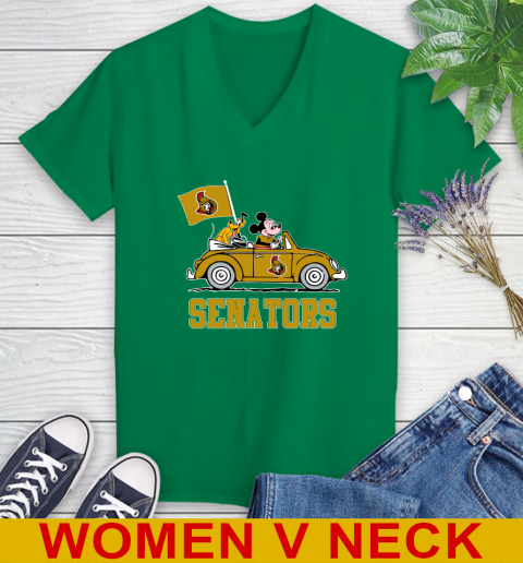 NHL Hockey Ottawa Senators Pluto Mickey Driving Disney Shirt Women's V-Neck T-Shirt 6
