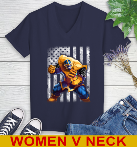 NBA Basketball Toronto Raptors Thanos Marvel American Flag Shirt Women's V-Neck T-Shirt 12