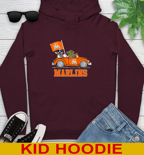 MLB Baseball Miami Marlins Darth Vader Baby Yoda Driving Star Wars Shirt Youth Hoodie 7