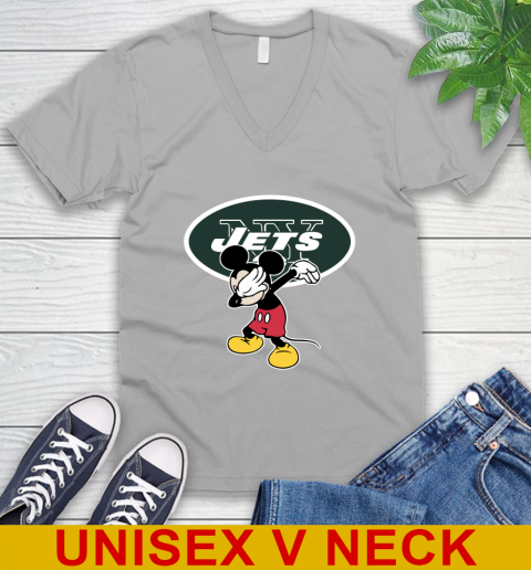 New York Jets NFL Football Dabbing Mickey Disney Sports V-Neck T-Shirt 4
