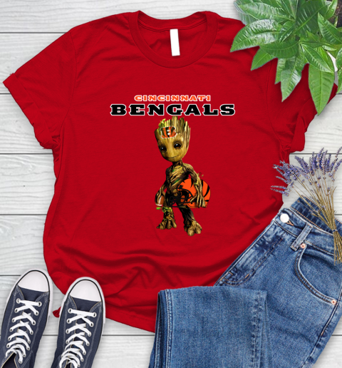 Cincinnati Bengals NFL Football Groot Marvel Guardians Of The Galaxy Women's T-Shirt 9