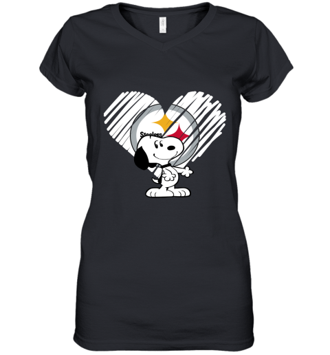 I Love Pitburg Steelers Snoopy In My Heart NFL Women's V-Neck T-Shirt