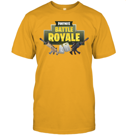 0wsk fortnite battle royale logo with assault rifle shirts jersey t shirt 60 front gold