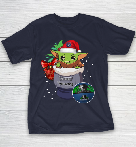 Minnesota Timberwolves Christmas Baby Yoda Star Wars Funny Happy NBA Youth T-Shirt 4