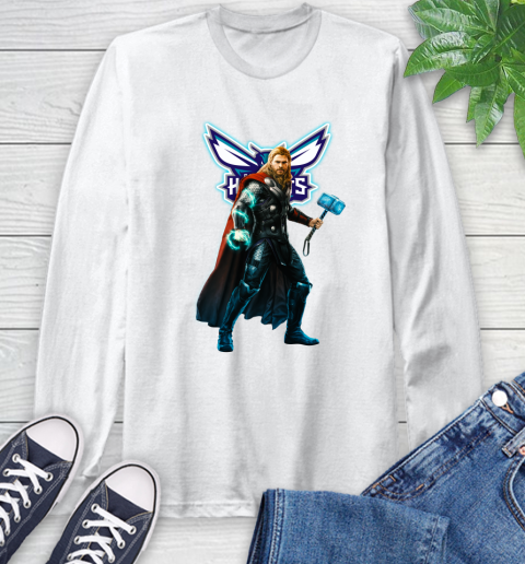 NBA Thor Avengers Endgame Basketball Charlotte Hornets Long Sleeve T-Shirt