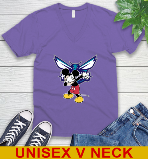 Charlotte Hornets NBA Basketball Dabbing Mickey Disney Sports V-Neck T-Shirt 9