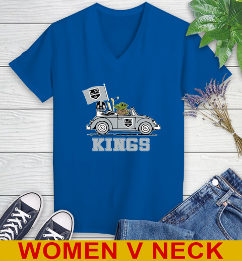 NHL Hockey Los Angeles Kings Darth Vader Baby Yoda Driving Star Wars Shirt Women's V-Neck T-Shirt 11