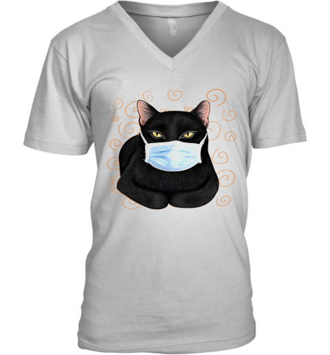 Black Cat Masked V-Neck T-Shirt