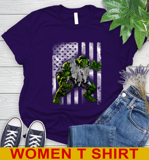 Chicago White Sox Hulk Marvel Avengers MLB Baseball American Flag Women's T-Shirt 4