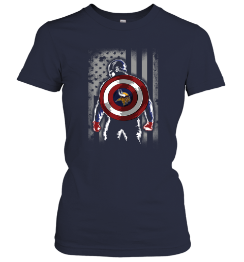 NFL Minnesota Vikings Captain America Marvel Flag Football Sports p8ISo1qIqq7 ladies t shirt 20 95 151514 front navy