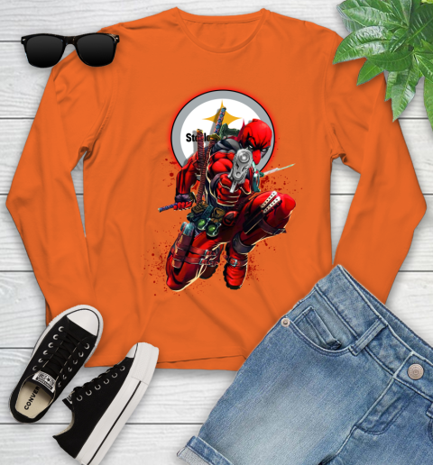NFL Deadpool Marvel Comics Sports Football Pittsburgh Steelers Youth Long Sleeve 4