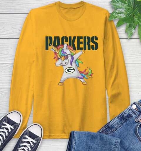 Green Bay Packers NFL Football Funny Unicorn Dabbing Sports Long Sleeve T-Shirt 3